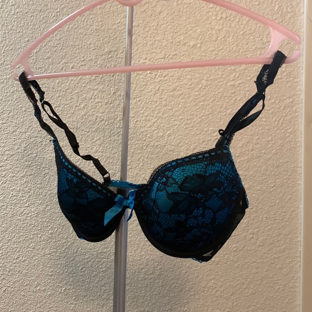 Blue turquoise padded bra with black lace